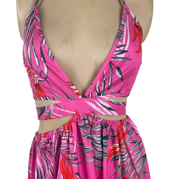 Shein Pink Floral Bikini Halter Maxi Cutout Dress 8/10 - Picture 3 of 8